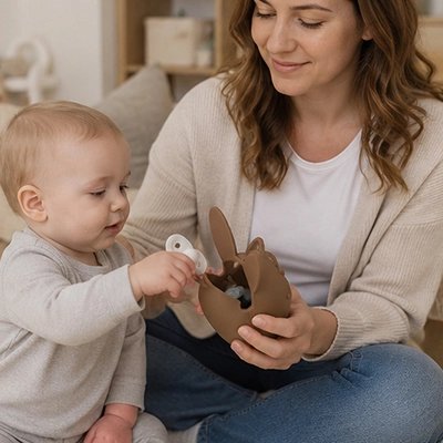 bébé met tétine dans boite a tetine hygiénique