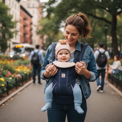 bébé portant bonnet bébé délicat avec maman en ville