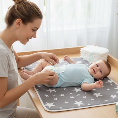 bébé sur tapis à langer nomade imperméable soft