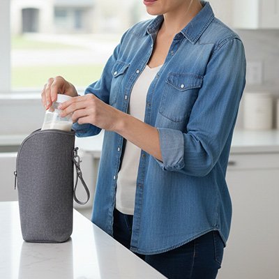 chauffe-biberon portable sécuribébé gris sur la table