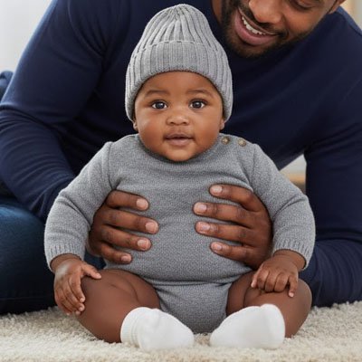 papa avec bébé portant bonnet bebe garcon douceur chaud