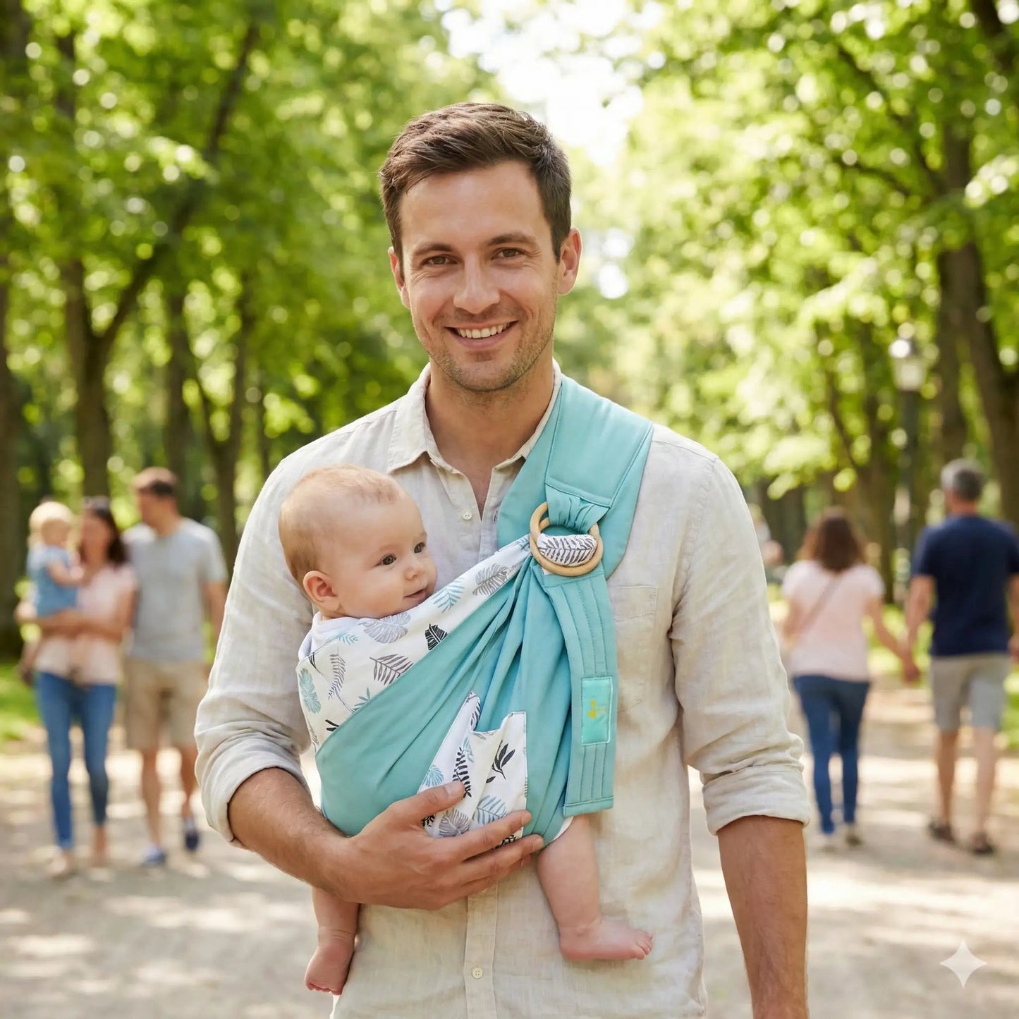 papa porte bébé en écharpe de portage bébé physiologique au parc