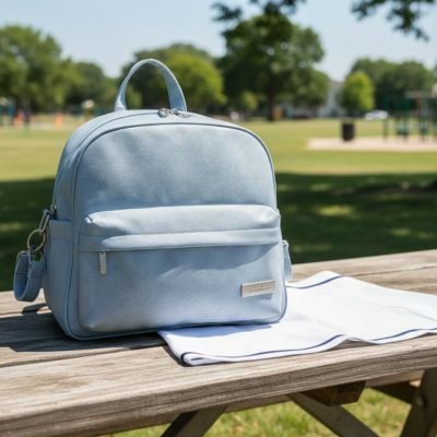 sac a langer a dos précieux sur la table avec une serviette
