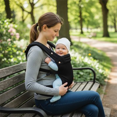 bébé dans porte - bébé confort premium au parc avec maman