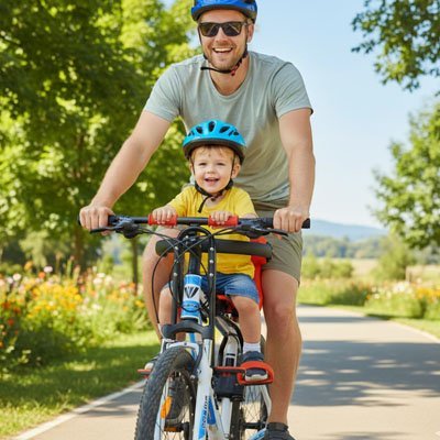 bébé assis sur siege velo enfant sécuri - comfort avec papa