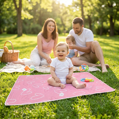 bébé assis sur tapis de change bébé pinklove au parc avec famille