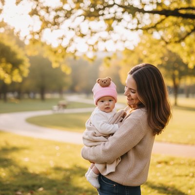 bébé avec bonnet bébé délicat avec maman au parc