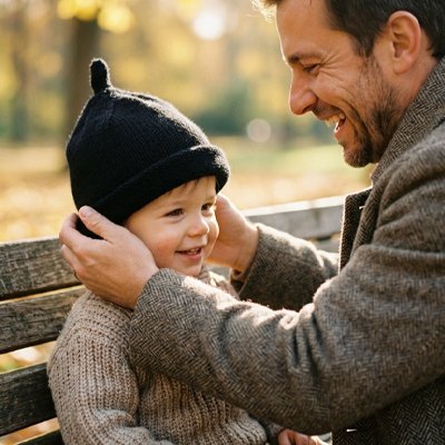 bébé avec bonnet bébé garçon souple avec papa