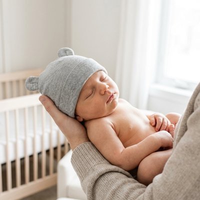 bébé avec bonnet bébé naissance soyeux dans les bras de maman