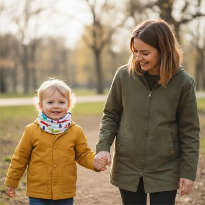 bébé avec tour de cou bébé douceur chaude avec maman au parc