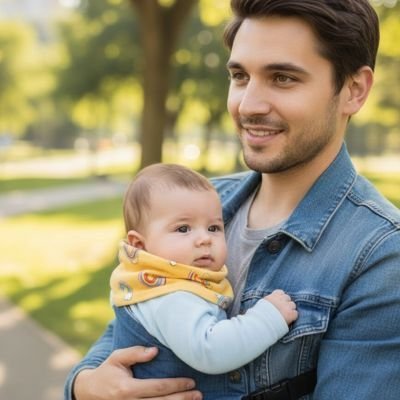 bébé avec tour de cou bebe douillet avec papa