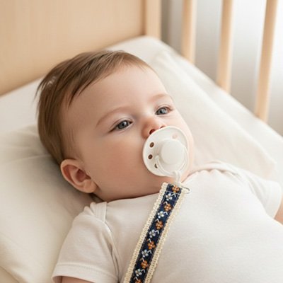bébé dans berceau porte attache tetine clip colorée 