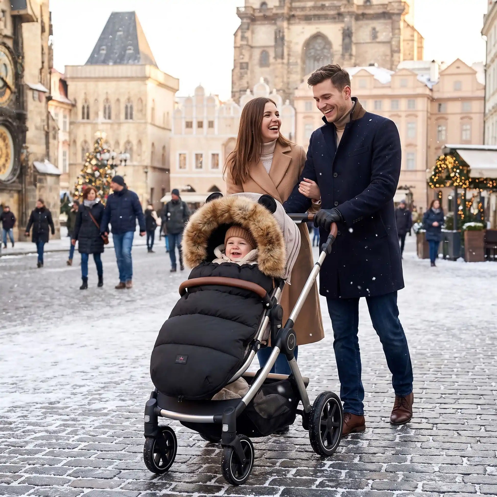 bébé dans chanceliere bebe imperdoux en ville avec sa famille