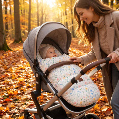 bébé dans chanceliere chaude cosy universelle au bois avec maman