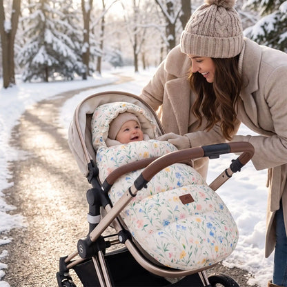 bébé dans chanceliere chaude cosy universelle avec maman au parc