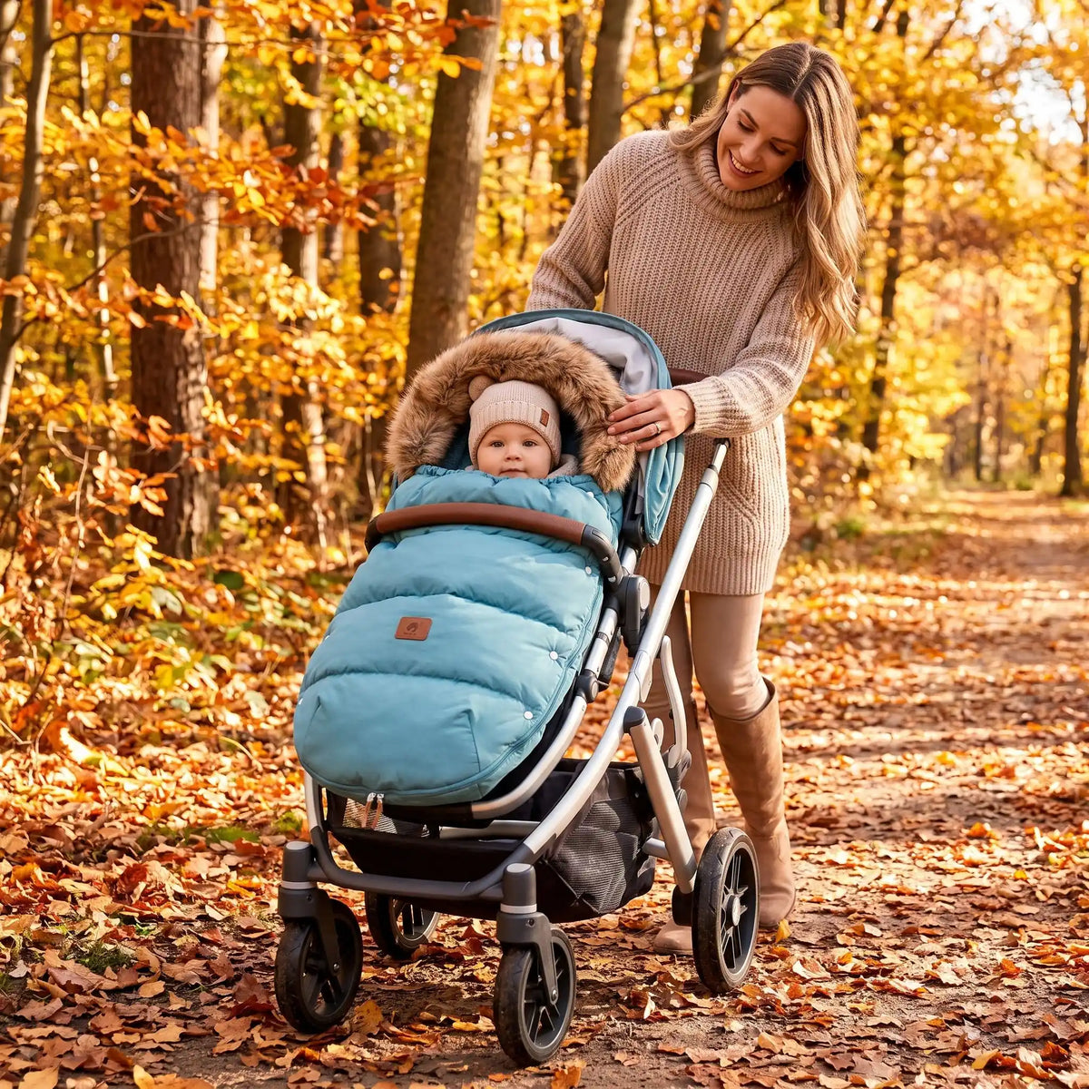 bébé dans chanceliere cosy bebe thermique avec maman au bois 