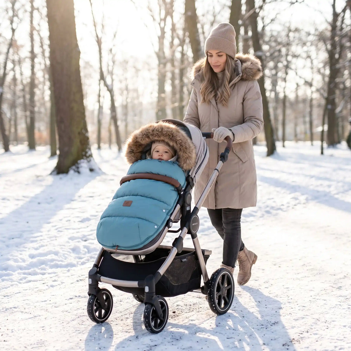 bébé dans chanceliere cosy bebe thermique avec maman au parc