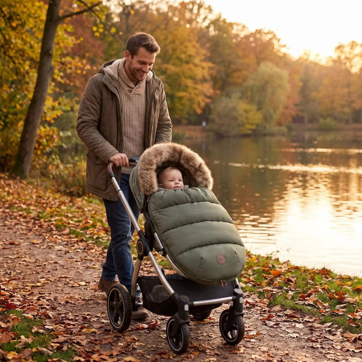 bebe dans chanceliere impermeable poussette bébéclimat avec papa