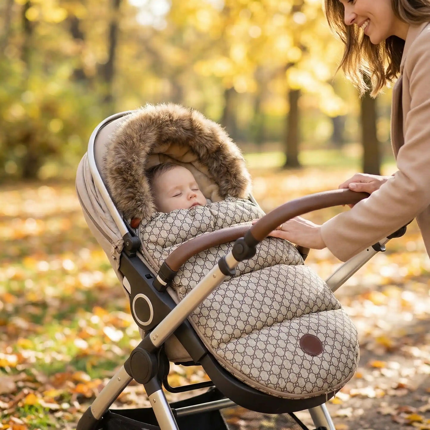 bébé  dans chanceliere poussette 24/36mois imperméable au parc avec maman
