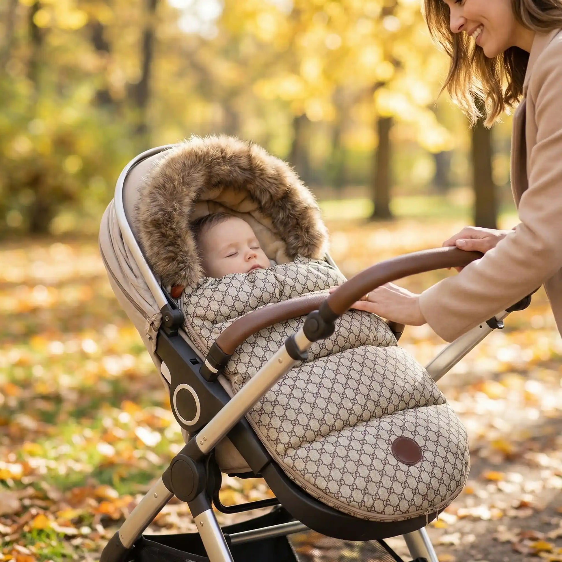 bébé  dans chanceliere poussette 24/36mois imperméable au parc avec maman