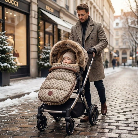 bébé dans chanceliere poussette 24/36 mois imperméable en ville avec papa