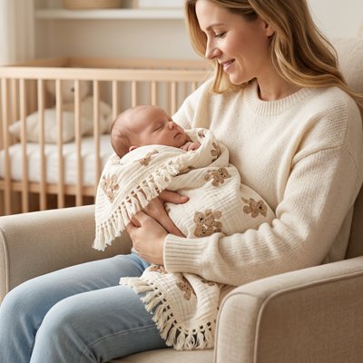 bébé dans couverture cosy hiver oursons