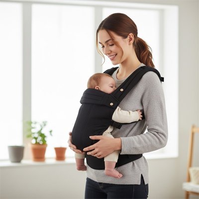 bébé dans porte - bébé confort premium avec maman au salon