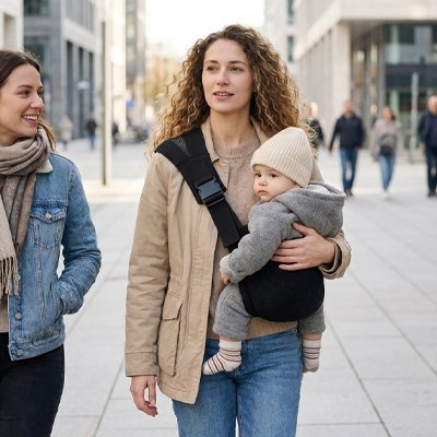 bébé dans porte bebe cote comfort chic avec maman et son amie