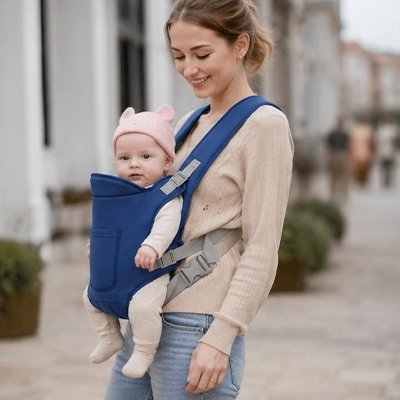 bébé dans porte bebe physio grâce avec maman en ville 
