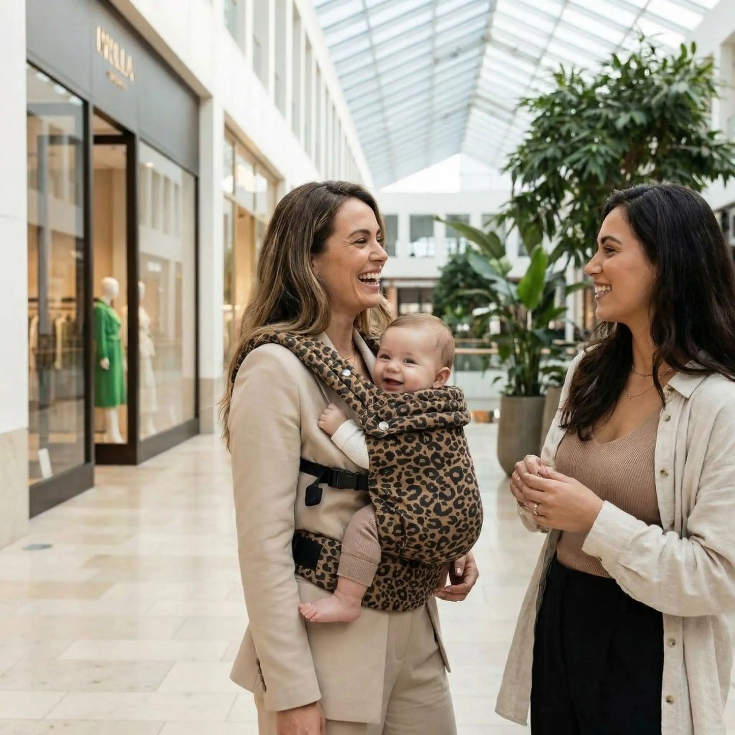 bébé dans porte bébé physiologique ergocomfort avec maman et son amie