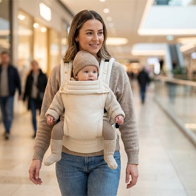 bébé dans porte-bébé sécurité avec maman en ville