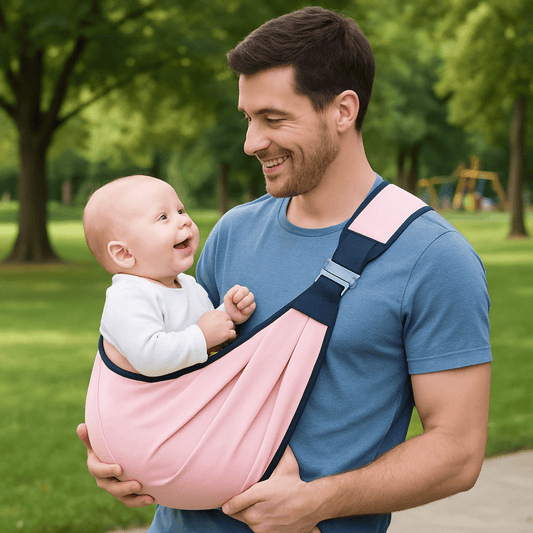 bébé dans porte - bébé ultracomfort au parc avec papa