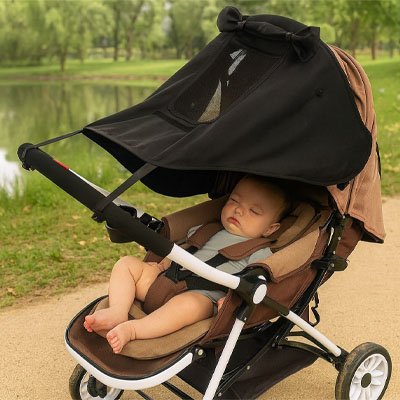 bébé dans poussette avec pare soleil poussette​ ajustable