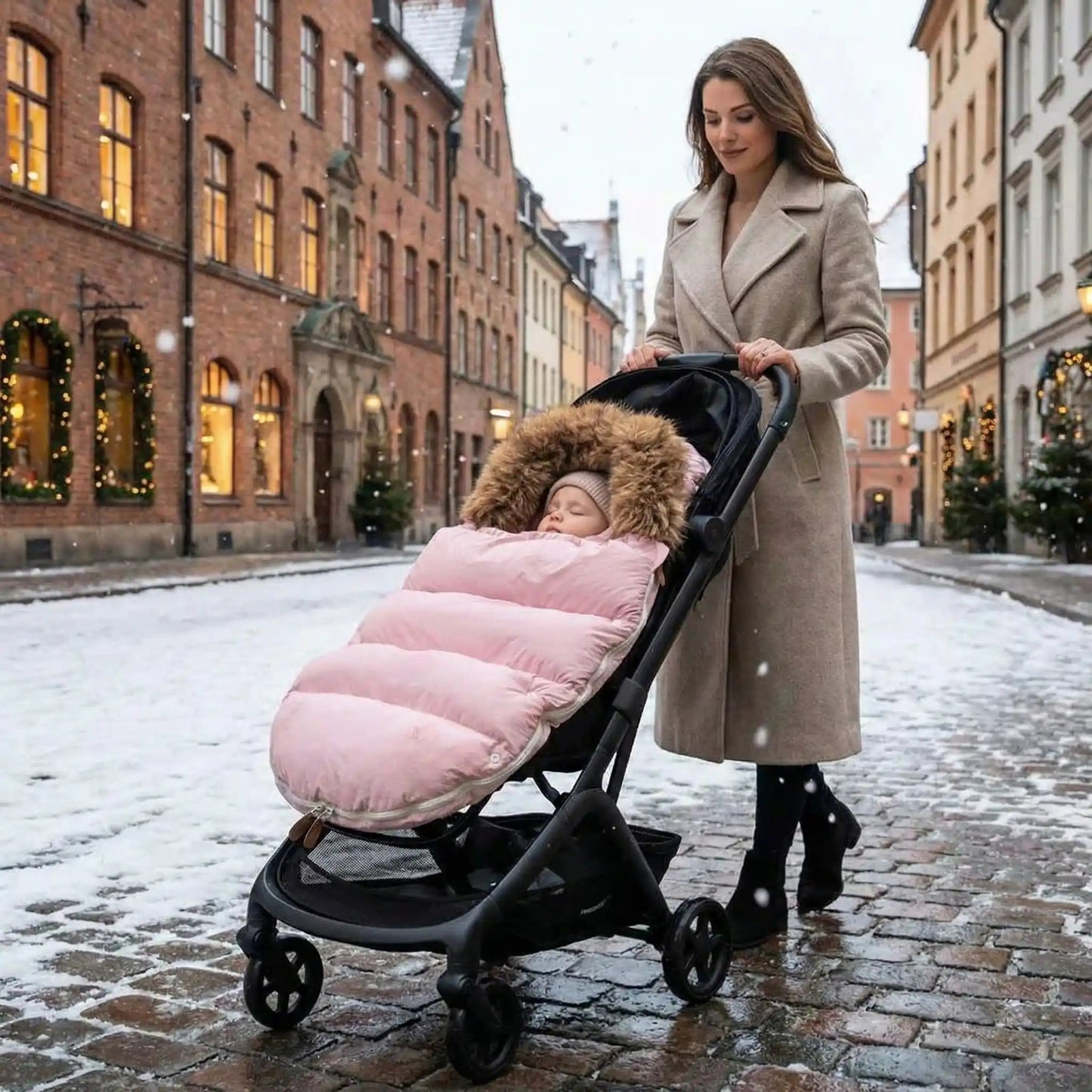 bébé dans poussette chanceliere thermouniversel avec maman