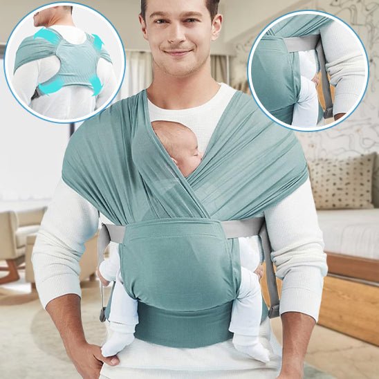 bébé dort en écharpe de portage élégance ergonomique avec papa