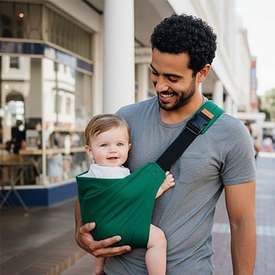 bébé en echarpe de portage bebe ergoconfort avec papa