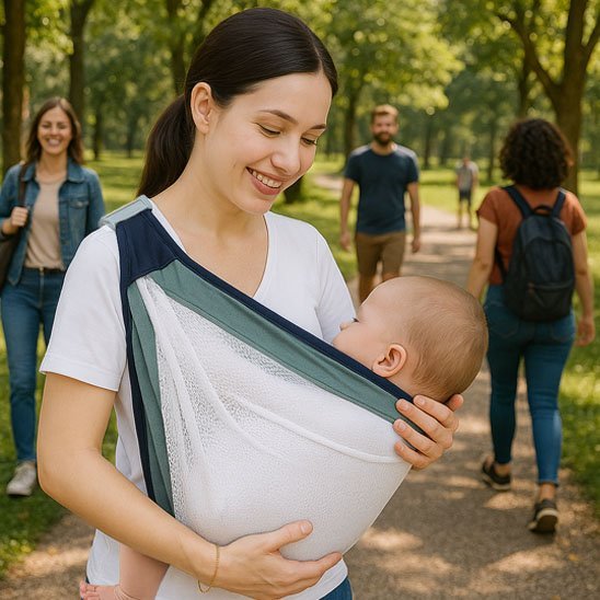 bébé en echarpe de portage confort ergonomique 