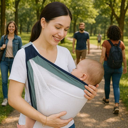 bébé en echarpe de portage confort ergonomique 