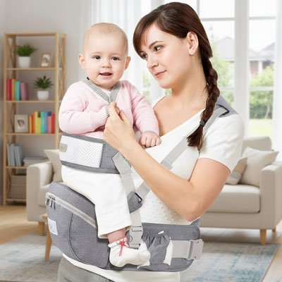 bébé en porte bebe comfy ergonomique avec maman dans la maison