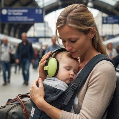 bébé endormi porte casque anti bruit bebe zen avec maman