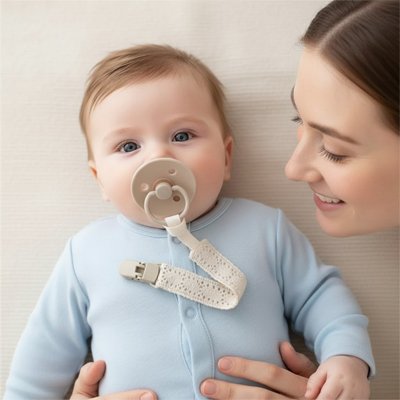 bébé porte attache tétine fleur jolie avec maman 