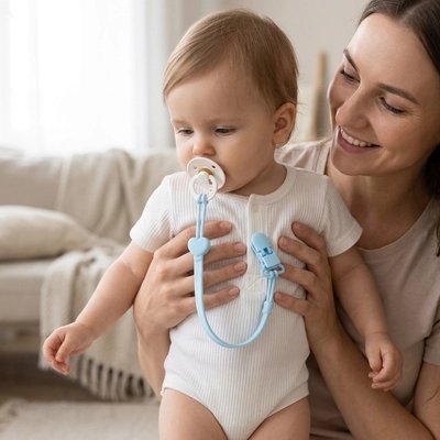 bébé porte attache tetine silicone light avec maman
