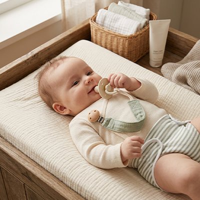 bébé porte attache tétine tissu souple dans la chambre