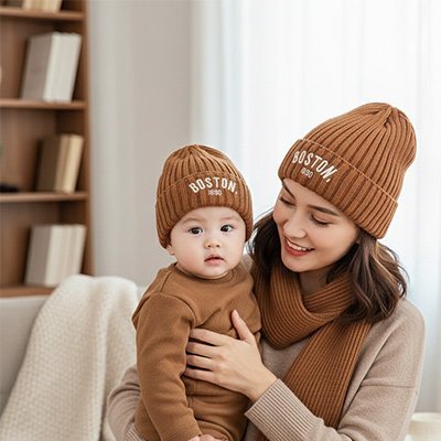bébé porte bonnet bebe doux avec maman au salon