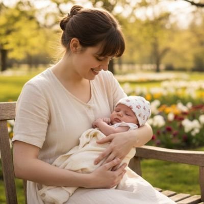 bébé porte bonnet bébé fille douceur élégante avec maman au parc