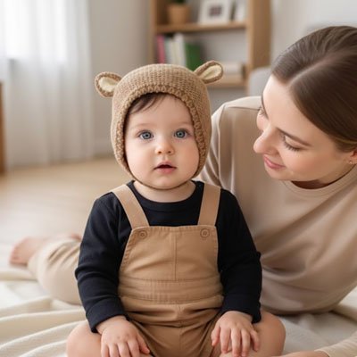 bébé porte bonnet bebe garcon douceur avec maman