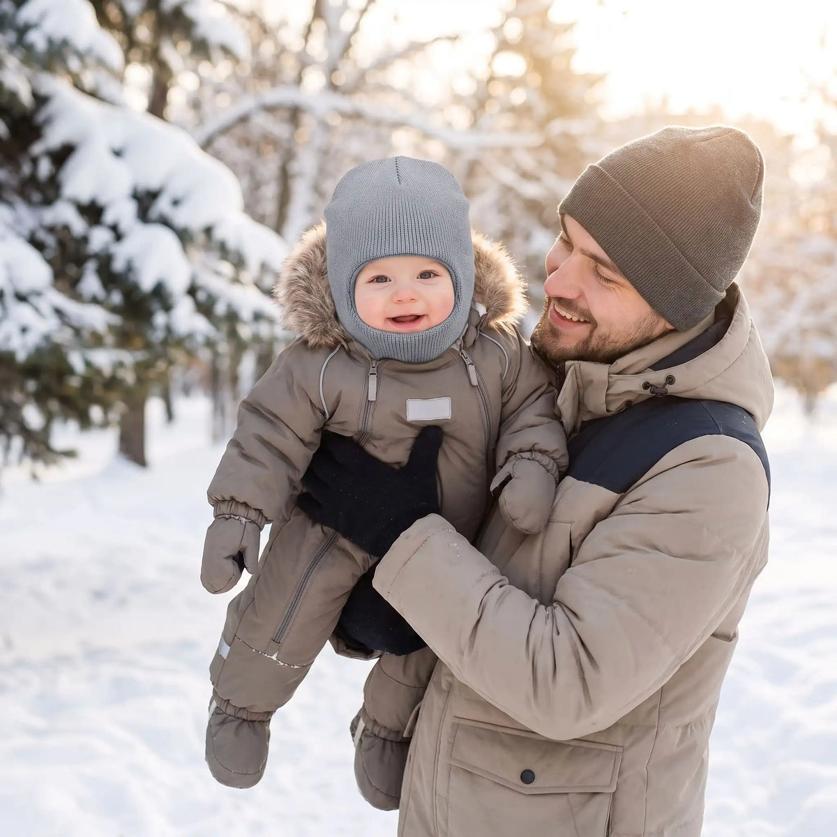 bébé porte cagoule bebe protègedoux au parc avec papa