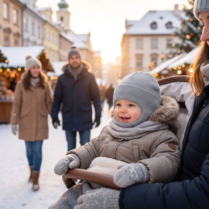 bébé porte cagoule bebe protègedoux en ville avec maman