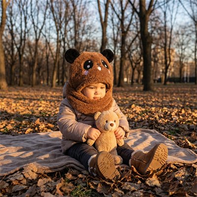 bébé porte cagoule bebe ultra-douce au parc