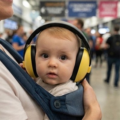 bébé porte casque anti bruit bebe paisible avec maman